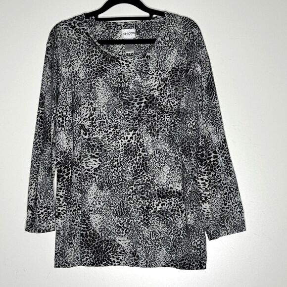 Chico's Leopard Animal Print Blouse Women's Size Large (Chico's Size 2) - Picture 6 of 6